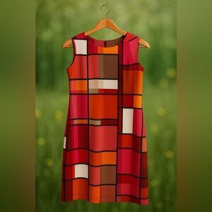 🌟💃 VINTAGE VIBES & MODERN CHIC 💃🌟
🧡🟥🩷 Color Block Geometric Shift Dress 🩷🟥🧡 sz S
